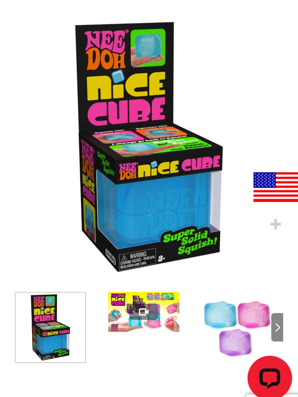 Authentic Nee Doh Nice Cube Super Solid Squish Toy - Blue and pink and purple